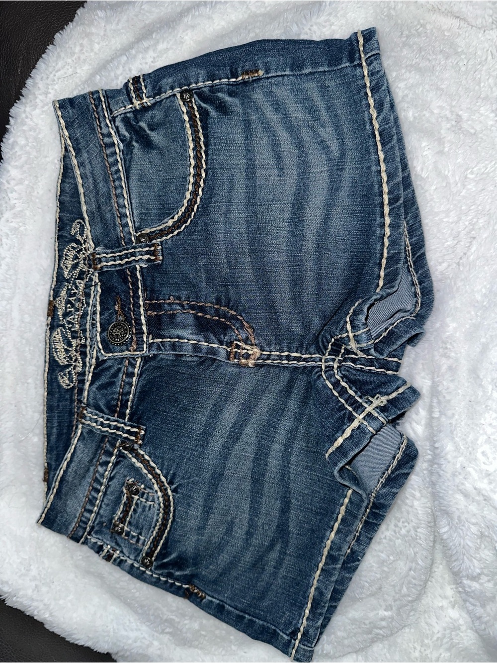 Papaya Dark Blue Denim Shorts with White Contrast Stitching